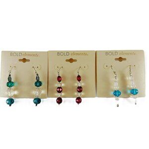 Bold Elements Silver Tone Beaded Dangle Earrings Bundle Red Blue Fashion Jewelry